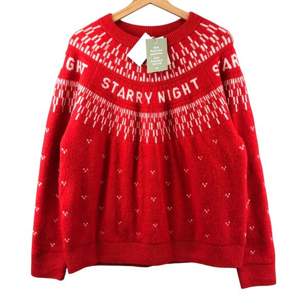 NWT H&M Loose-Fit Starry Night Jacquard-Knit Sweater Red M - Picture 1 of 8